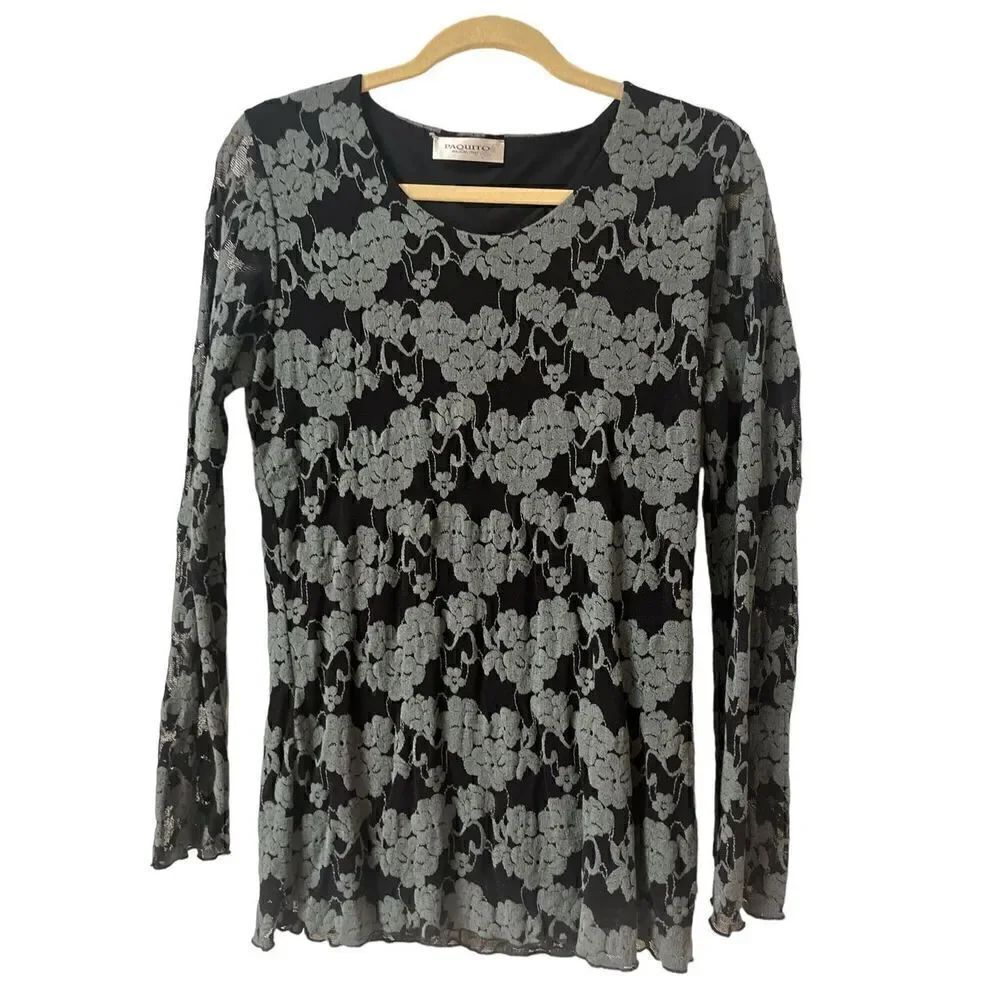 Paquito knit top green & black floral pattern sz XL